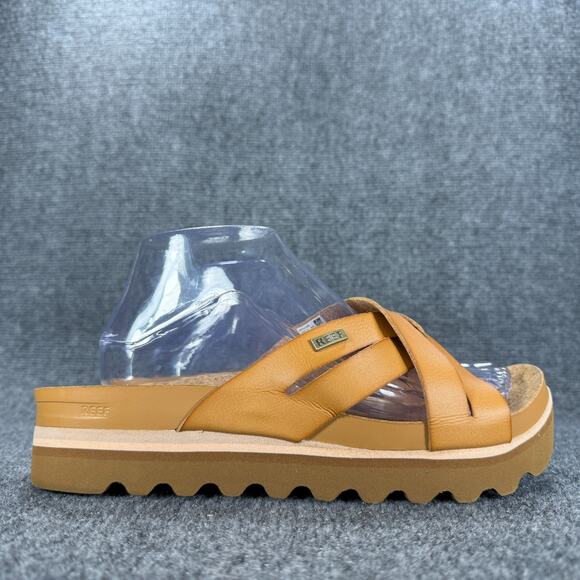 Reef Cushion Bloom Hi Sandals Womens 10 Tan Vegan Leather Platform Slip On Shoes - Picture 1 of 9